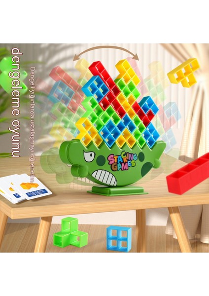 Janjon Star Dinozor Jenga Denge Yapı Taşı Seti Istifleme Oyuncak Sallanan Masaüstü Ebeveyn-Çocuk Interaktif Oyun Oyuncak 48 Adet (Yurt Dışından)