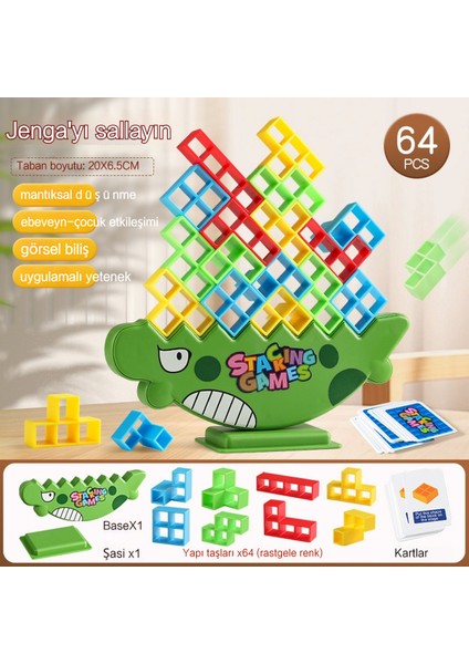 Janjon Star Dinozor Jenga Denge Yapı Taşı Seti Istifleme Oyuncak Sallanan Masaüstü Ebeveyn-Çocuk Interaktif Oyun Oyuncak 64 Adet (Yurt Dışından)