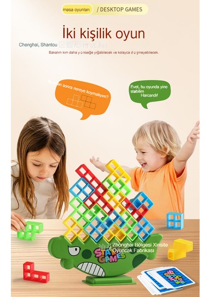 Janjon Star Dinozor Jenga Denge Yapı Taşı Seti Istifleme Oyuncak Sallanan Masaüstü Ebeveyn-Çocuk Interaktif Oyun Oyuncak 64 Adet (Yurt Dışından)