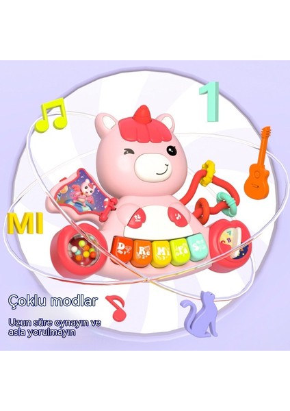 Janjon Star Çocuk Eğitici Tek Boynuzlu At Parmak Piyano Müzikal Elektronik Klavye Bebek Kavrama Eğitici Erken Eğitim Müzik Aleti Oyuncak (Yurt Dışından)