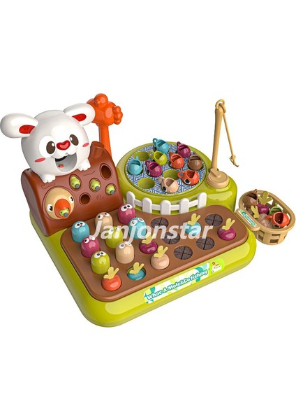 Janjon Star Çocuk Eğitici Çok Fonksiyonlu Oyun Tavşan Mutlu Çiftlik Köstebek Vurmak Dönen Olta Çekerek Turp Müzikli Oyuncak (Yurt Dışından)