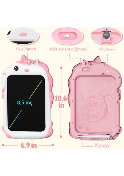 Janjon Star 8.5 Inç LCD Yazı Tahtası Karikatür Tek Boynuzlu Çocuk Çizim Tahtasında Eğitici Oyuncak LCD Yazı Tahtası (Yurt Dışından)
