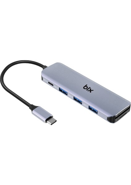 BX08HB 6in1 Type-C Hub 3x USB 3.0, Micro SD / SD, PD Şarj Macbook Uyumlu Çoklayıcı Adaptör