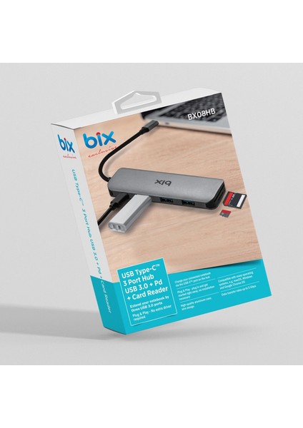 BX08HB 6in1 Type-C Hub 3x USB 3.0, Micro SD / SD, PD Şarj Macbook Uyumlu Çoklayıcı Adaptör