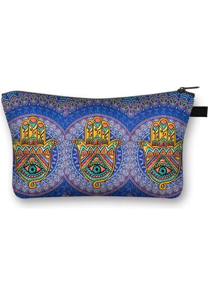 SHZBHAND09'UN Tarzı Hamasa Fatima'nın El Boyama Kozmetik Çantası Şanslı Hamsa El Kadın Makyaj Çantası Bayanlar 3D Mandala Çiçek Kozmetik Çantası (Yurt Dışından)
