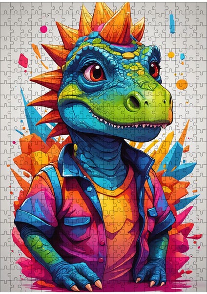 Ahşap Mdf Puzzle Yapboz Spor Gömlekli Dinazor Trex 500 Parça 50*70 cm