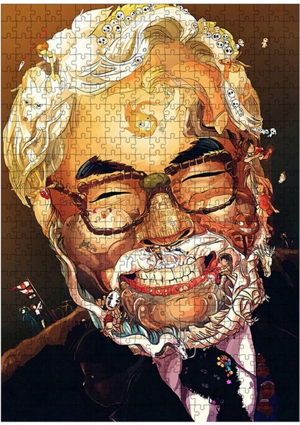 Ahşap Mdf Puzzle Yapboz Hayao Miyazaki ve Karakterleri 500 Parça 50*70 cm