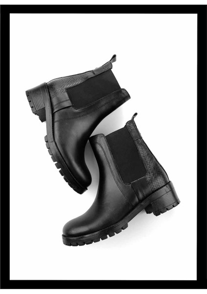 Siyah Hakiki Deri Kadın Bot & Bootie K02531207203