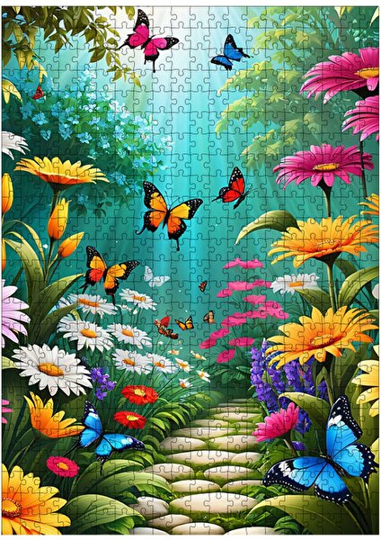 Karizma Tablo Ahşap Mdf Puzzle Yapboz Kelebekler ve Çiçekler 500 Parça 50*70 cm