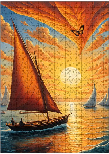 Ahşap Mdf Puzzle Yapboz Sarı Yelkenli Sandal 500 Parça 50*70 cm