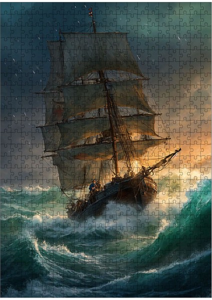 Ahşap Mdf Puzzle Yapboz Dalgaları Aşan Yelkenli 500 Parça 50*70 cm