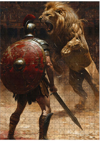 Ahşap Mdf Puzzle Yapboz Arenadaki Aslan 500 Parça 50*70 cm