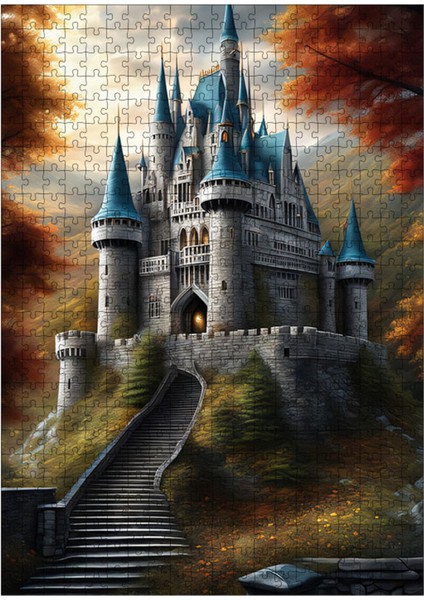 Ahşap Mdf Puzzle Yapboz Ormanın Içinde Şato 500 Parça 50*70 cm