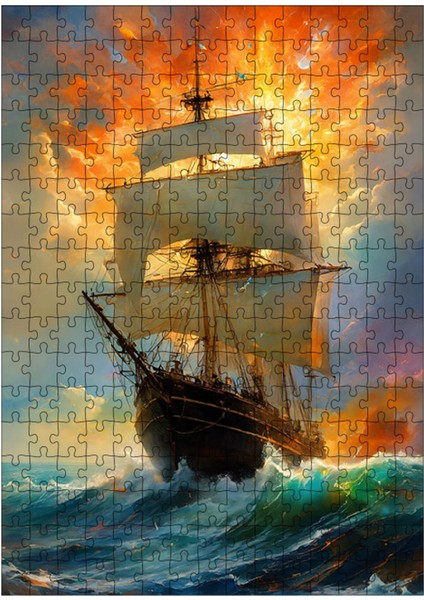 Karizma Tablo Tablomega Ahşap Mdf Puzzle Yapboz Gün Batımı ve Korsan Gemi 255 Parça 35*50 cm