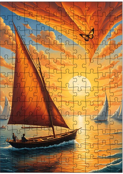 Tablomega Ahşap Mdf Puzzle Yapboz Sarı Yelkenli Sandal 120 Parça 25*35 cm