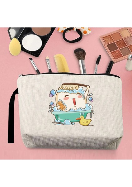 4TEETH010 Tarzı Moda Tek Ürün Kadın Makyaj Saklama Çantası Kanvas Karikatür Diş Desen Baskılı Kemer Fermuar Bej Bozuk Para Cüzdanı Kalem Kutusu (Yurt Dışından)