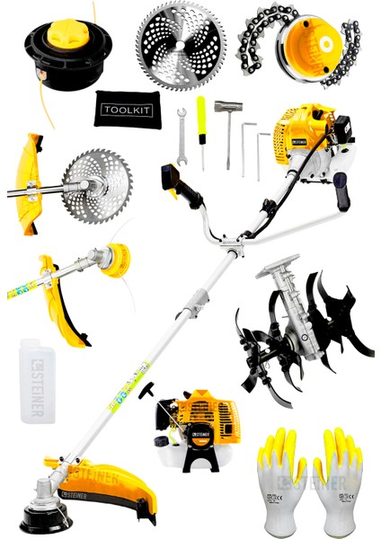 Alman 16 Hp Tam Profesyonel Yan Tipi Benzinli Tırpan Ot Çalı Çim Biçme Makinesi + Çapa Aparatı
