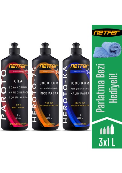 3'lü İnce Kalın Pasta Cila Set - 3x1 L