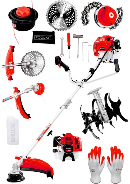 Alman 16 Hp Tam Profesyonel Yan Tipi Benzinli Tırpan Ot Çalı Çim Biçme Makinesi + Çapa Aparatı