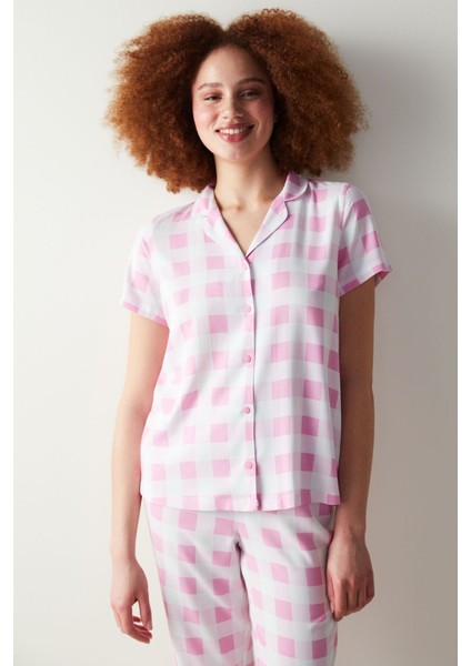 Gingham Pembe Gömlek Pantolon Pijama Takımı