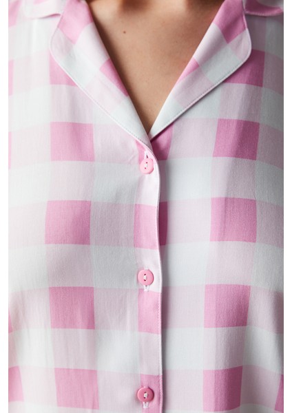 Gingham Pembe Gömlek Pantolon Pijama Takımı