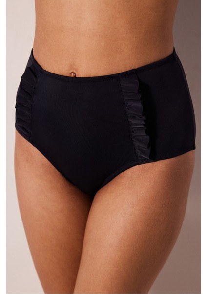 High Ruffle Siyah Bikini Altı