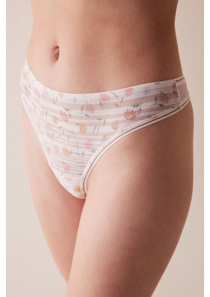 Floral Ekru Tanga Külot