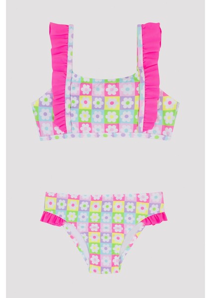 Kız Çocuk Papatya Desenli Bandeau Bikini Takımı