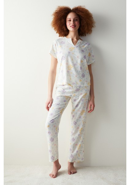 Spring Dream Beyaz T-Shirt Pijama Üstü