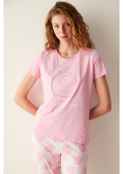 Happy Cat Pembe Pantolon Pijama Takımı