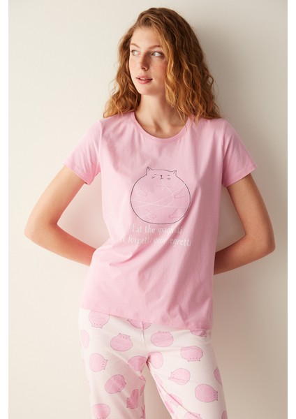 Happy Cat Pembe Pantolon Pijama Takımı modelleri