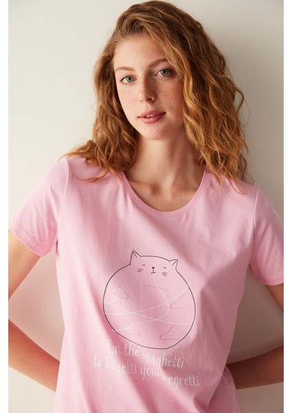 Happy Cat Pembe Pantolon Pijama Takımı indirimleri