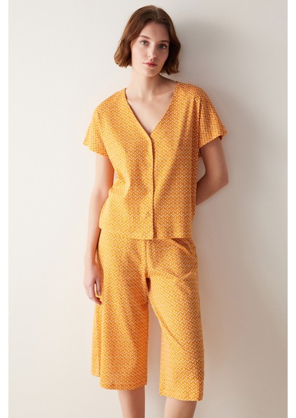 Flora Orange Sarı Kapri Pijama Takımı