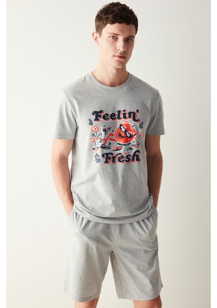 Fresh Şortlu Gri Melanj Pijama Takımı