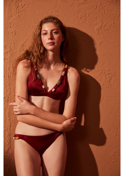 Bordo Naomi Deep V Bikini Üstü