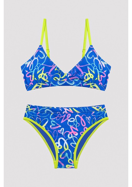 Genç Kız Colorful Hearts Üçgen Bikini Takımı