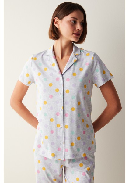 Colorful Dots Gömlek Pantolon Gri Pijama Takımı