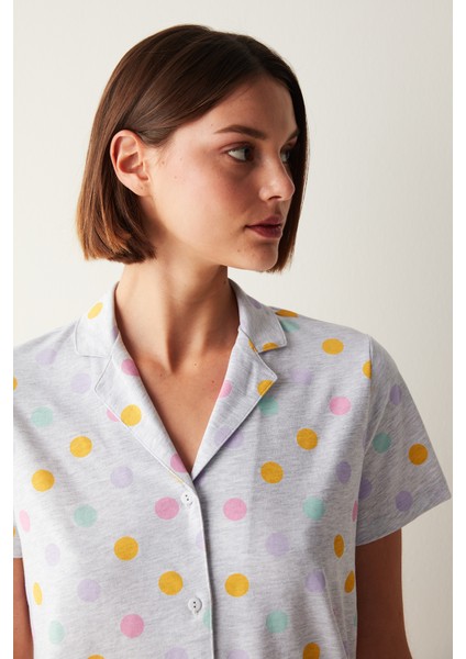 Colorful Dots Gömlek Pantolon Gri Pijama Takımı