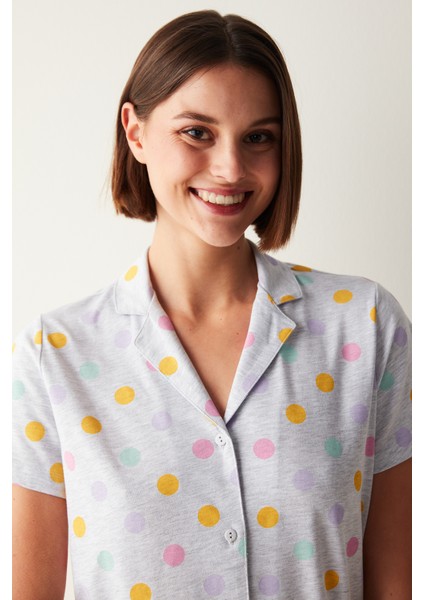 Colorful Dots Gömlek Pantolon Gri Pijama Takımı