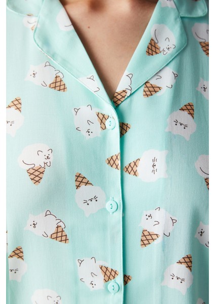 Ice Cream Mint Yeşili Gömlek Pantolon Pijama Takımı