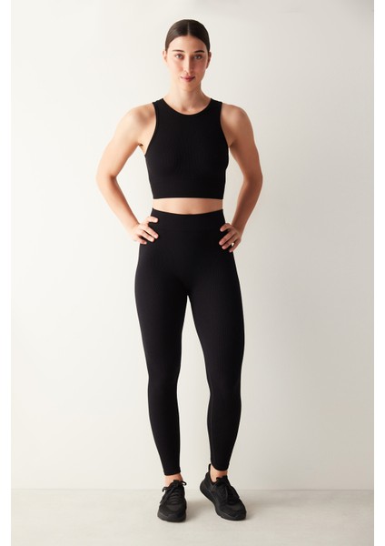 Siyah Halter Yaka Seamless Crop Top fiyatları