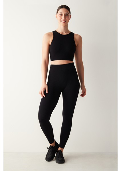 Siyah Halter Yaka Seamless Crop Top modelleri