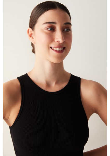 Siyah Halter Yaka Seamless Crop Top fırsatları