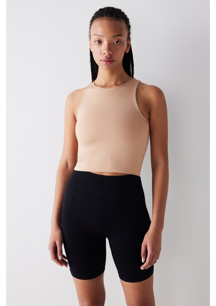 Halter Yaka Bej Crop Üst