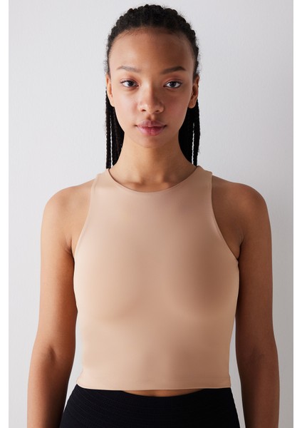 Halter Yaka Bej Crop Üst