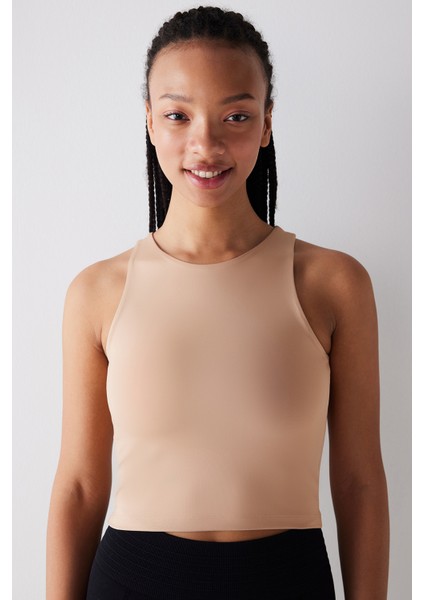 Halter Yaka Bej Crop Üst