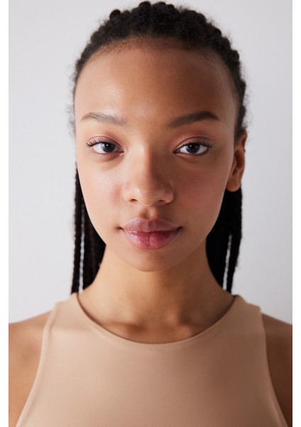 Halter Yaka Bej Crop Üst