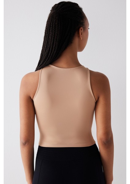 Halter Yaka Bej Crop Üst