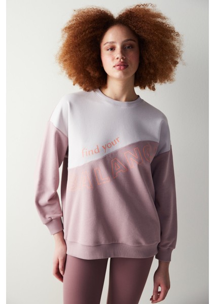 Wavy Slogan Gül Kurusu Sweatshirt