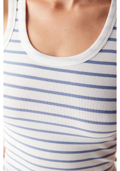 Mavi Çizgili Slim Fit Fitilli Atlet modelleri